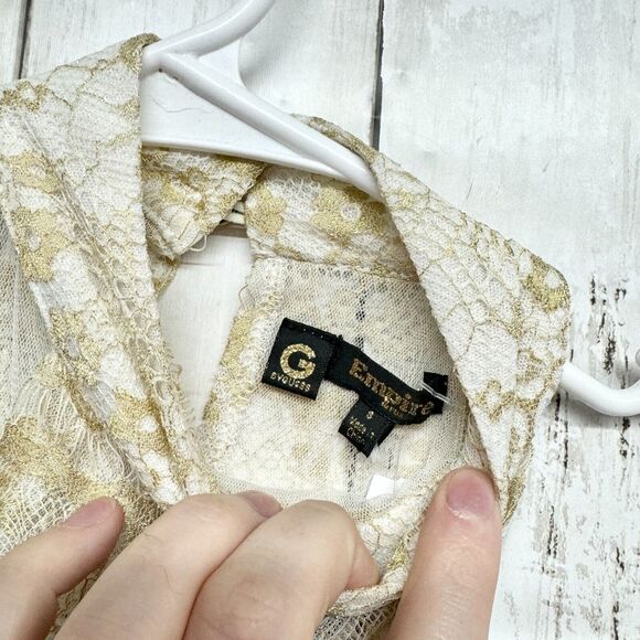 Guess Empire Women’s Small Sheer Lace Romantic Golden Ivory Dressy Turtleneck - Picture 2 of 3